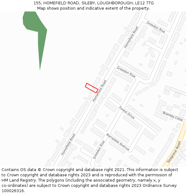 155, HOMEFIELD ROAD, SILEBY, LOUGHBOROUGH, LE12 7TG: Location map and indicative extent of plot