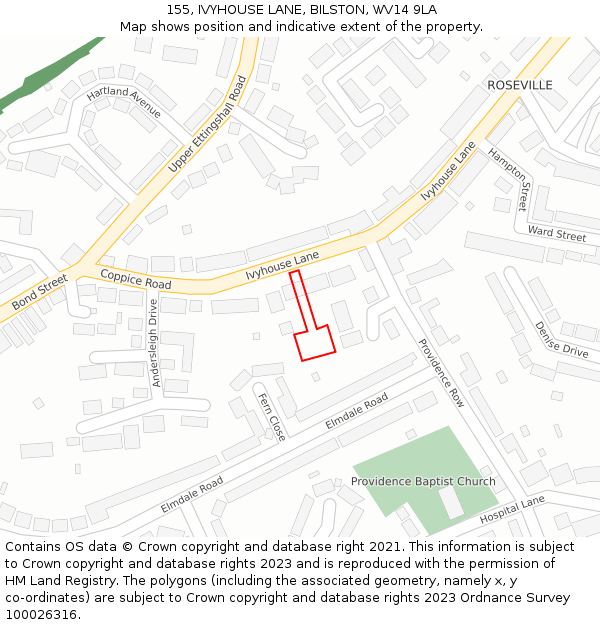 155, IVYHOUSE LANE, BILSTON, WV14 9LA: Location map and indicative extent of plot