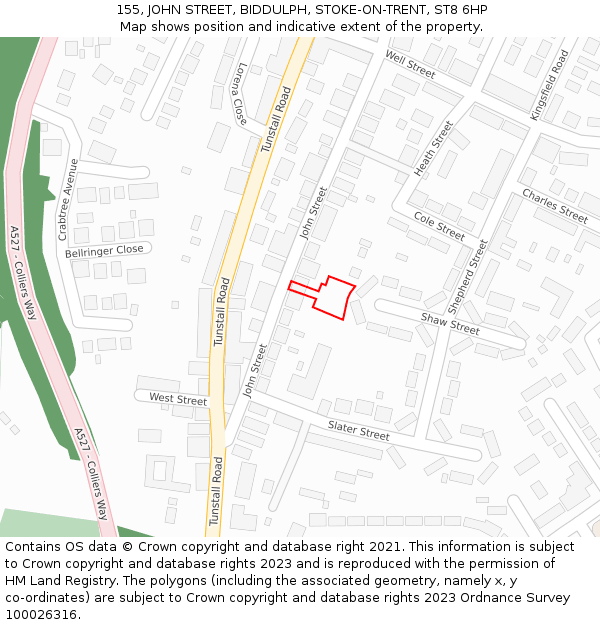 155, JOHN STREET, BIDDULPH, STOKE-ON-TRENT, ST8 6HP: Location map and indicative extent of plot