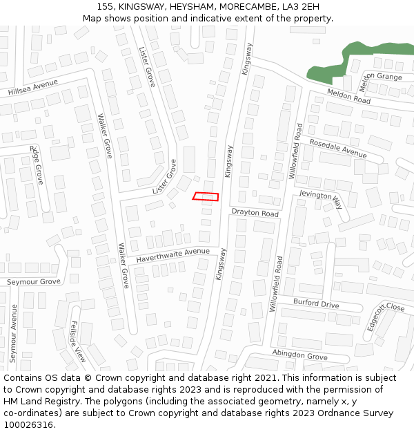 155, KINGSWAY, HEYSHAM, MORECAMBE, LA3 2EH: Location map and indicative extent of plot