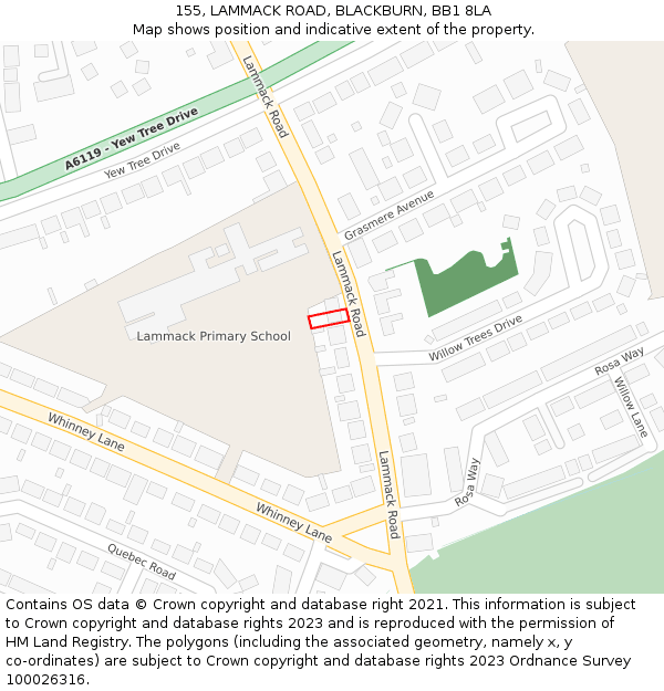 155, LAMMACK ROAD, BLACKBURN, BB1 8LA: Location map and indicative extent of plot