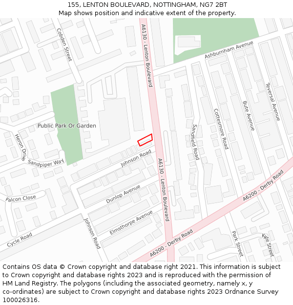 155, LENTON BOULEVARD, NOTTINGHAM, NG7 2BT: Location map and indicative extent of plot