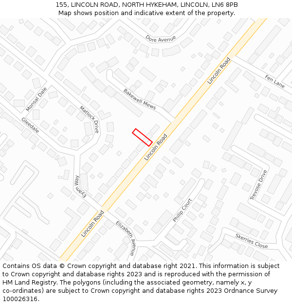 155, LINCOLN ROAD, NORTH HYKEHAM, LINCOLN, LN6 8PB: Location map and indicative extent of plot