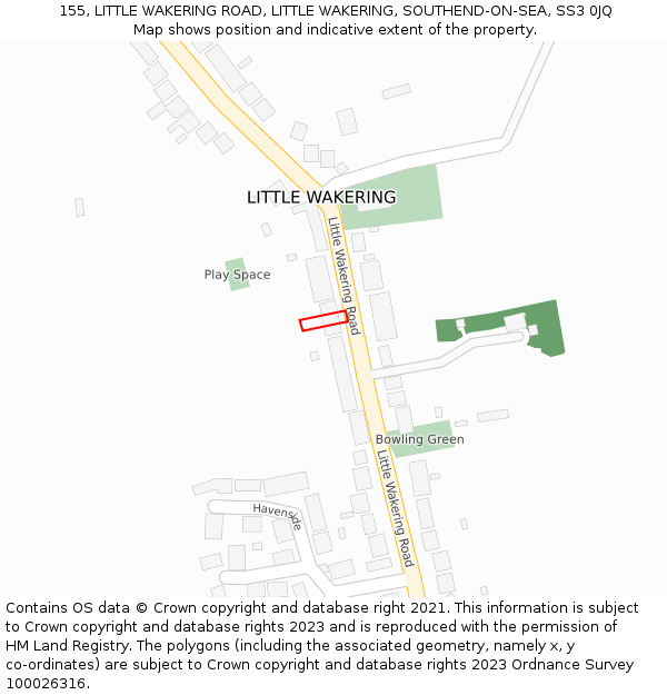 155, LITTLE WAKERING ROAD, LITTLE WAKERING, SOUTHEND-ON-SEA, SS3 0JQ: Location map and indicative extent of plot