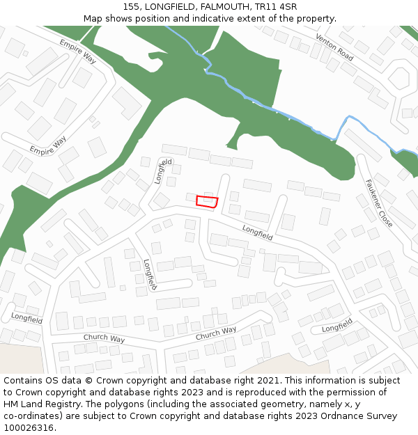 155, LONGFIELD, FALMOUTH, TR11 4SR: Location map and indicative extent of plot