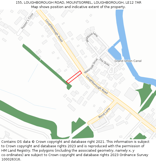 155, LOUGHBOROUGH ROAD, MOUNTSORREL, LOUGHBOROUGH, LE12 7AR: Location map and indicative extent of plot