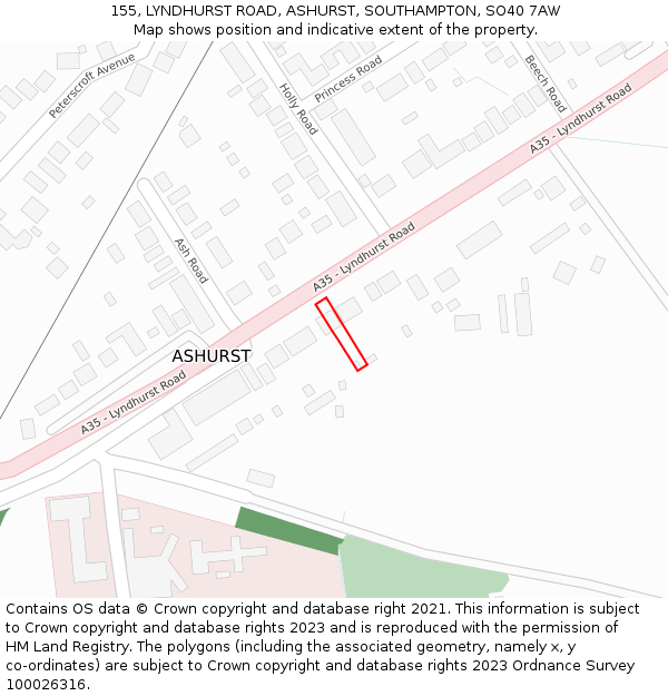 155, LYNDHURST ROAD, ASHURST, SOUTHAMPTON, SO40 7AW: Location map and indicative extent of plot