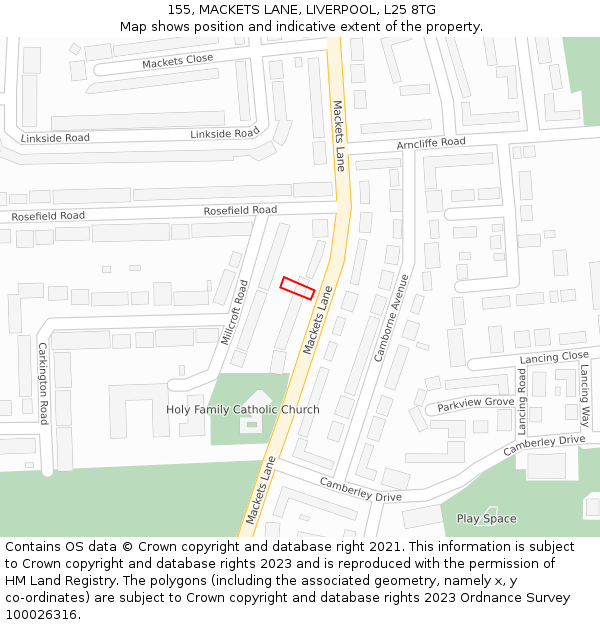 155, MACKETS LANE, LIVERPOOL, L25 8TG: Location map and indicative extent of plot