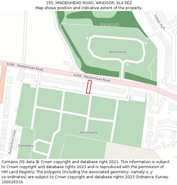 155, MAIDENHEAD ROAD, WINDSOR, SL4 5EZ: Location map and indicative extent of plot