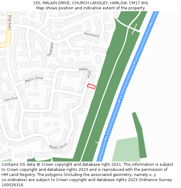 155, MALKIN DRIVE, CHURCH LANGLEY, HARLOW, CM17 9HL: Location map and indicative extent of plot