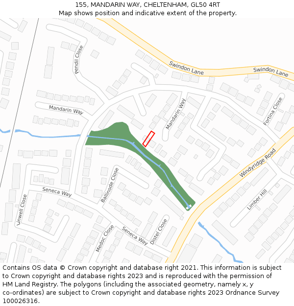 155, MANDARIN WAY, CHELTENHAM, GL50 4RT: Location map and indicative extent of plot