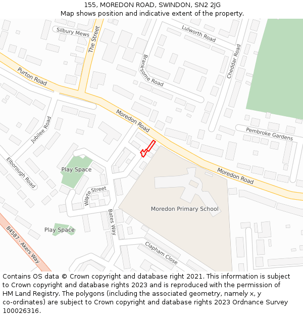 155, MOREDON ROAD, SWINDON, SN2 2JG: Location map and indicative extent of plot