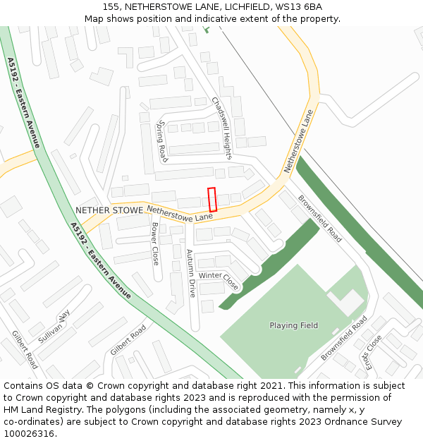 155, NETHERSTOWE LANE, LICHFIELD, WS13 6BA: Location map and indicative extent of plot