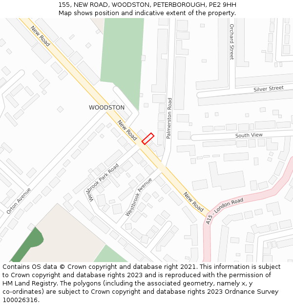 155, NEW ROAD, WOODSTON, PETERBOROUGH, PE2 9HH: Location map and indicative extent of plot
