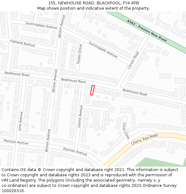 155, NEWHOUSE ROAD, BLACKPOOL, FY4 4PB: Location map and indicative extent of plot