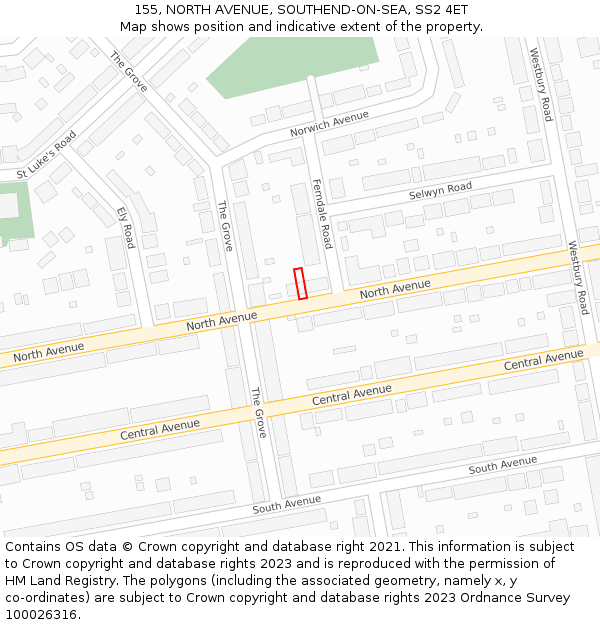 155, NORTH AVENUE, SOUTHEND-ON-SEA, SS2 4ET: Location map and indicative extent of plot