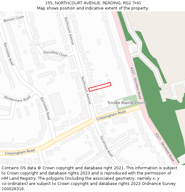 155, NORTHCOURT AVENUE, READING, RG2 7HG: Location map and indicative extent of plot