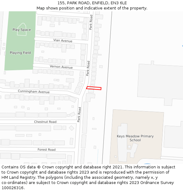 155, PARK ROAD, ENFIELD, EN3 6LE: Location map and indicative extent of plot