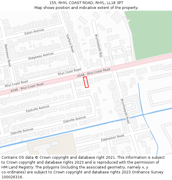 155, RHYL COAST ROAD, RHYL, LL18 3PT: Location map and indicative extent of plot