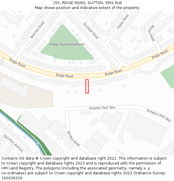 155, RIDGE ROAD, SUTTON, SM3 9LW: Location map and indicative extent of plot