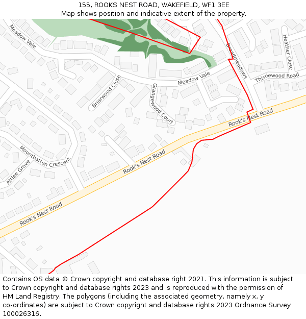 155, ROOKS NEST ROAD, WAKEFIELD, WF1 3EE: Location map and indicative extent of plot