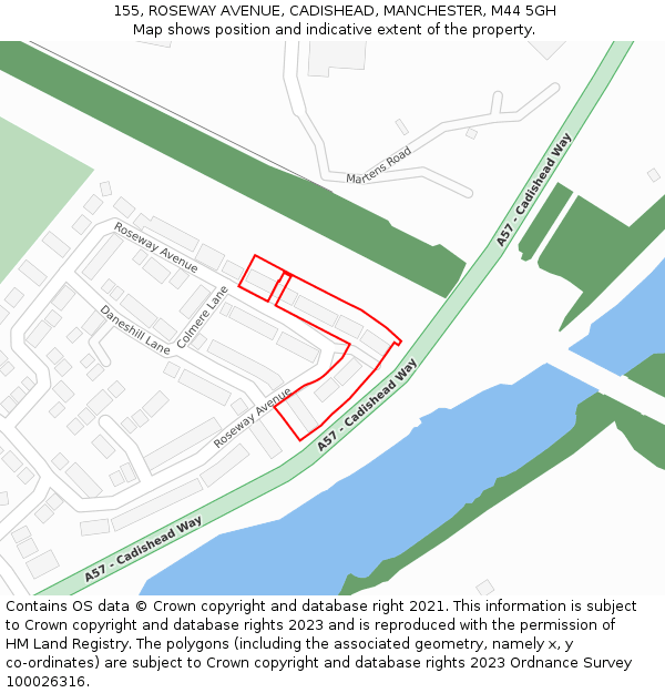 155, ROSEWAY AVENUE, CADISHEAD, MANCHESTER, M44 5GH: Location map and indicative extent of plot