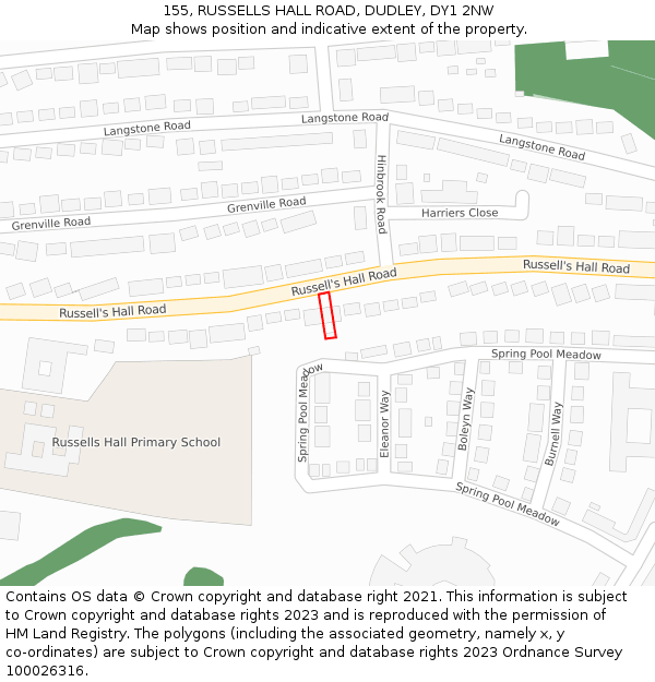 155, RUSSELLS HALL ROAD, DUDLEY, DY1 2NW: Location map and indicative extent of plot