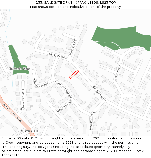 155, SANDGATE DRIVE, KIPPAX, LEEDS, LS25 7QP: Location map and indicative extent of plot