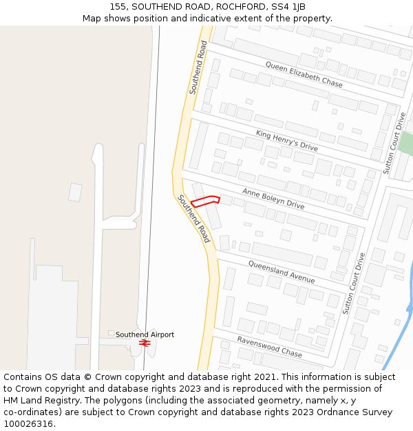 155, SOUTHEND ROAD, ROCHFORD, SS4 1JB: Location map and indicative extent of plot