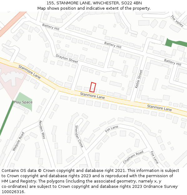 155, STANMORE LANE, WINCHESTER, SO22 4BN: Location map and indicative extent of plot