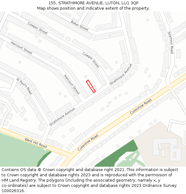 155, STRATHMORE AVENUE, LUTON, LU1 3QP: Location map and indicative extent of plot