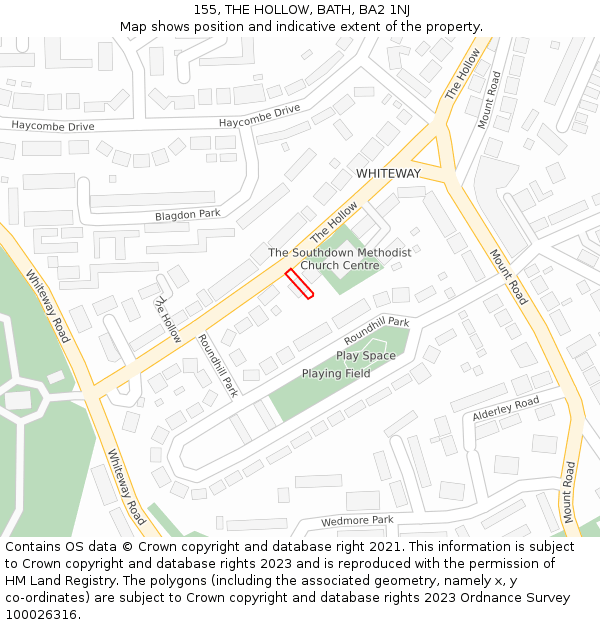 155, THE HOLLOW, BATH, BA2 1NJ: Location map and indicative extent of plot