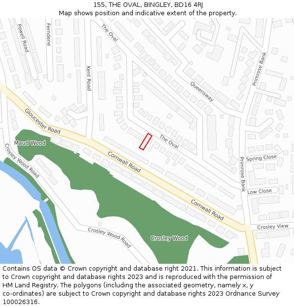 155, THE OVAL, BINGLEY, BD16 4RJ: Location map and indicative extent of plot