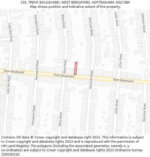 155, TRENT BOULEVARD, WEST BRIDGFORD, NOTTINGHAM, NG2 5BX: Location map and indicative extent of plot