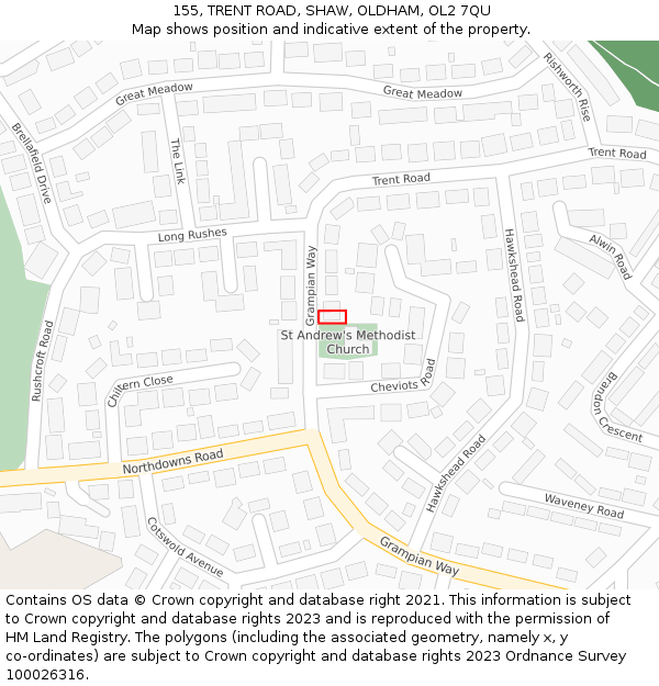 155, TRENT ROAD, SHAW, OLDHAM, OL2 7QU: Location map and indicative extent of plot