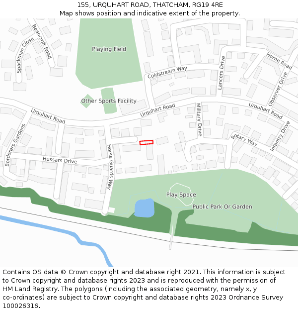 155, URQUHART ROAD, THATCHAM, RG19 4RE: Location map and indicative extent of plot