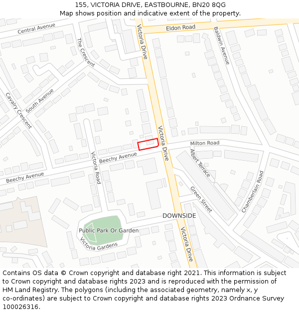 155, VICTORIA DRIVE, EASTBOURNE, BN20 8QG: Location map and indicative extent of plot