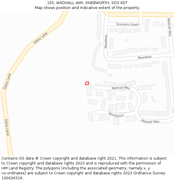 155, WADNALL WAY, KNEBWORTH, SG3 6DT: Location map and indicative extent of plot