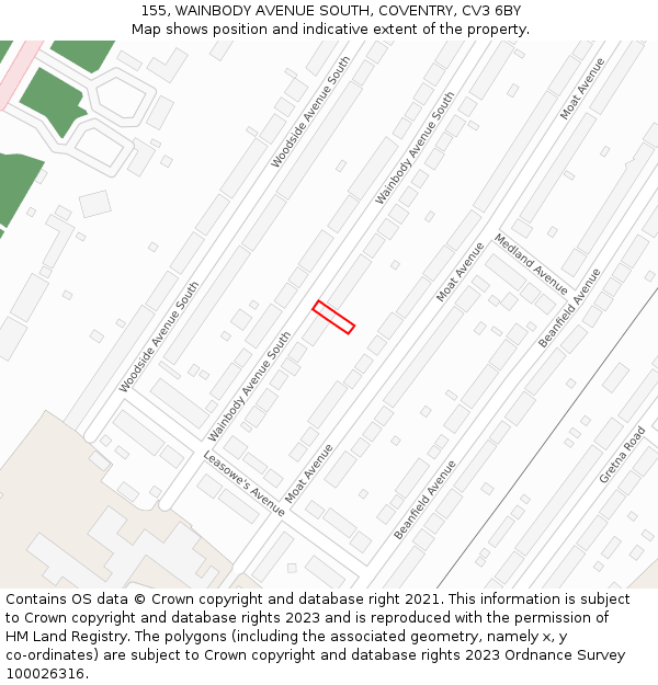 155, WAINBODY AVENUE SOUTH, COVENTRY, CV3 6BY: Location map and indicative extent of plot