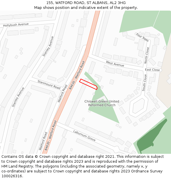 155, WATFORD ROAD, ST ALBANS, AL2 3HG: Location map and indicative extent of plot