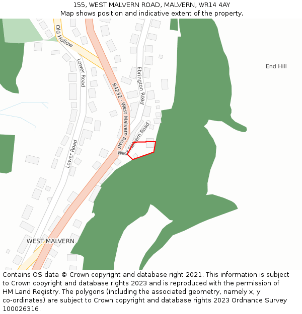 155, WEST MALVERN ROAD, MALVERN, WR14 4AY: Location map and indicative extent of plot