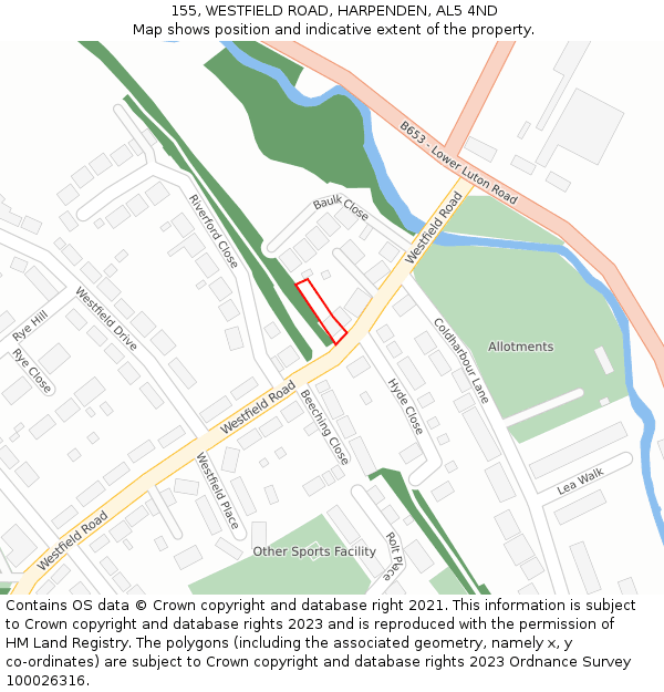 155, WESTFIELD ROAD, HARPENDEN, AL5 4ND: Location map and indicative extent of plot