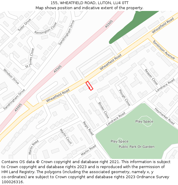 155, WHEATFIELD ROAD, LUTON, LU4 0TT: Location map and indicative extent of plot