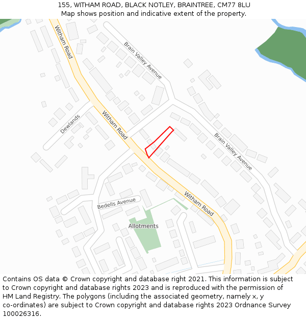 155, WITHAM ROAD, BLACK NOTLEY, BRAINTREE, CM77 8LU: Location map and indicative extent of plot