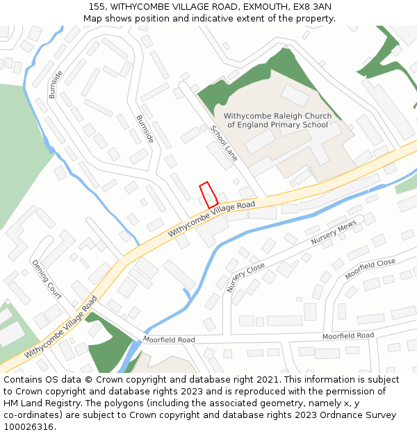 155, WITHYCOMBE VILLAGE ROAD, EXMOUTH, EX8 3AN: Location map and indicative extent of plot