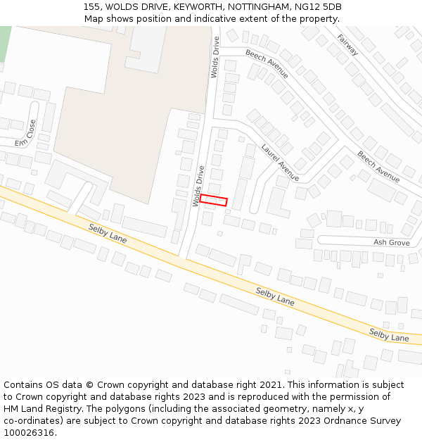 155, WOLDS DRIVE, KEYWORTH, NOTTINGHAM, NG12 5DB: Location map and indicative extent of plot