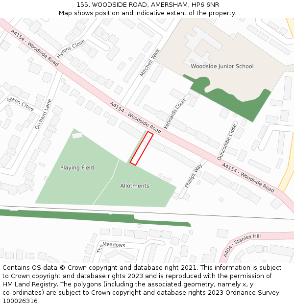 155, WOODSIDE ROAD, AMERSHAM, HP6 6NR: Location map and indicative extent of plot