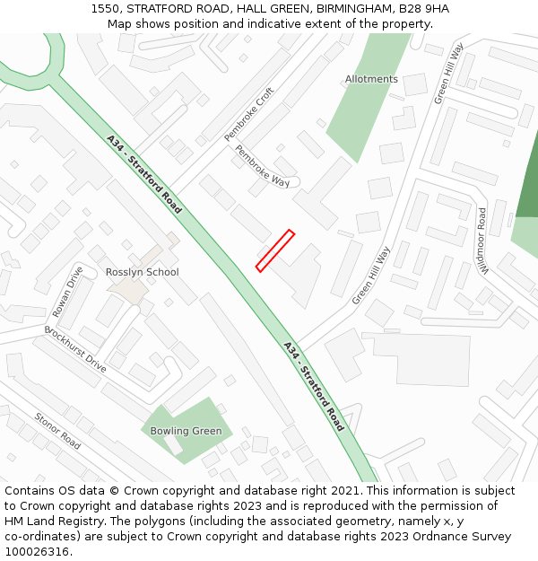 1550, STRATFORD ROAD, HALL GREEN, BIRMINGHAM, B28 9HA: Location map and indicative extent of plot