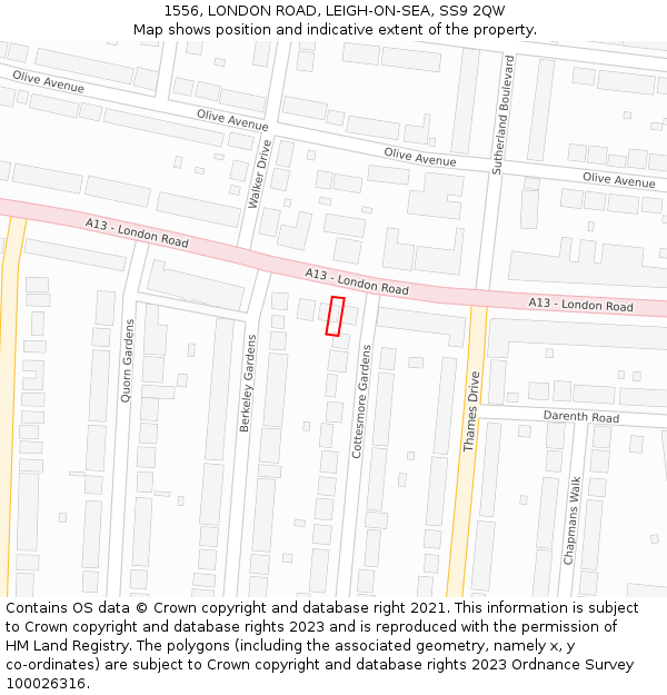 1556, LONDON ROAD, LEIGH-ON-SEA, SS9 2QW: Location map and indicative extent of plot