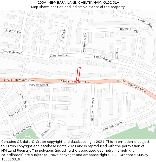 155A, NEW BARN LANE, CHELTENHAM, GL52 3LH: Location map and indicative extent of plot